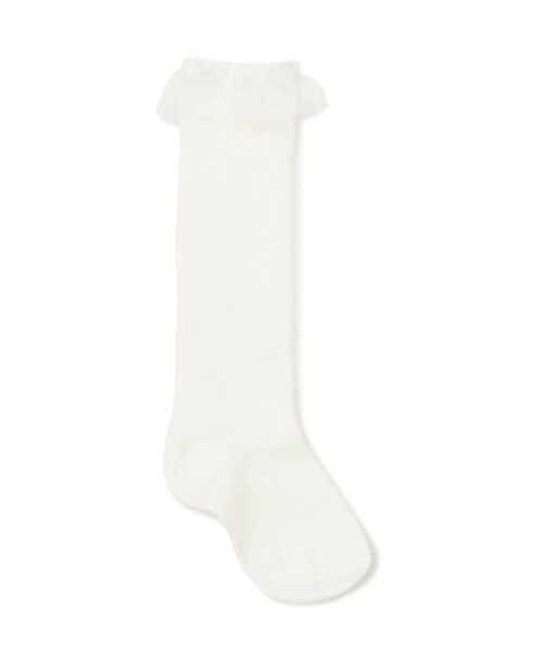 SHOO・LA・RUE(シューラルー)の「【セレモニー】オーガンジーレースハイソックス(ソックス/靴下・キッズ・アイボリー/ブラック・75/79)」の4枚目の写真