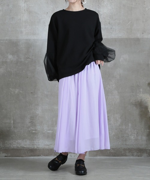 CLOVER DEPOT(クローバーデポ)の「袖チュール2WAYトップス(CLOVER DEPOT)(Tシャツ/カットソー・レディース・ブラック/アイボリー・FREE)」の6枚目の写真