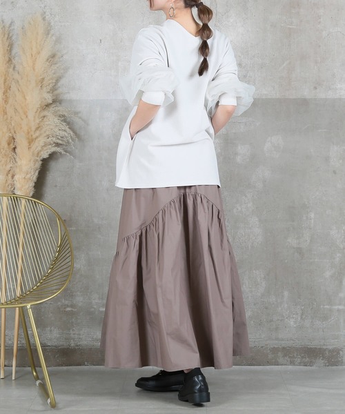 CLOVER DEPOT(クローバーデポ)の「袖チュール2WAYトップス(CLOVER DEPOT)(Tシャツ/カットソー・レディース・ブラック/アイボリー・FREE)」の14枚目の写真