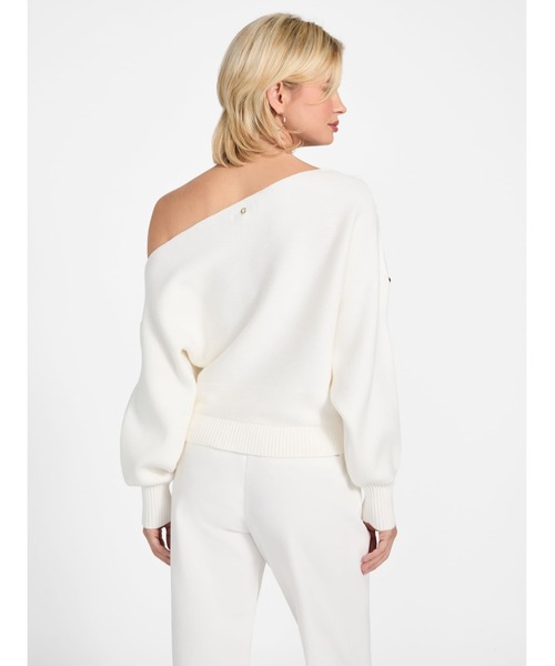 Long Sleeves Off Shoulder Beaded Jamia Sweater オフショルダー