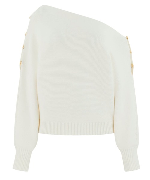 Guess（ゲス）の「Long Sleeves Off Shoulder Beaded Jamia Sweater オフショルダートップス（ニット/セーター・レディース・ホワイト・SMALL/MEDIUM）」の5枚目の写真