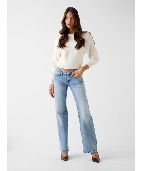 Long Sleeves Off Shoulder Beaded Jamia Sweater オフショルダー