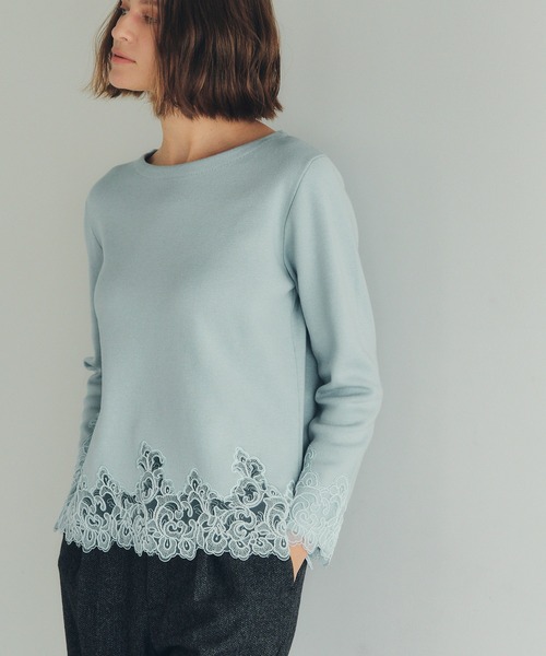 YECCA VECCA（イェッカヴェッカ）の「レースヘムニット（ニット/セーター・レディース・オフホワイト/ブラック/ミント・FREE）」の3枚目の写真