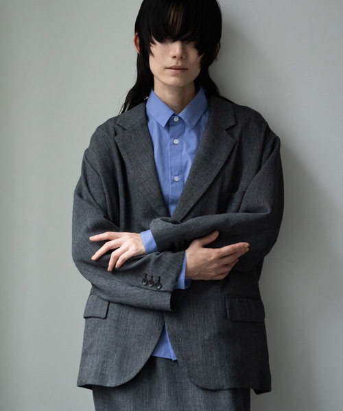 RYU（リュー）の「summer wool 2B jacket（テーラードジャケット・メンズ・ブラック/ネイビー×ホワイト・1/2/4）」の2枚目の写真