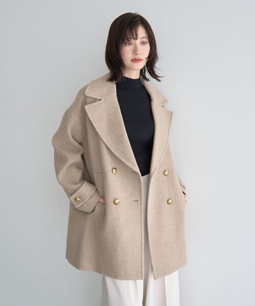 新品タグ付き　ウール混ミドル丈Pコート　モカ　フリーサイズ YECCA VECCA（イェッカヴェッカ）の「ウール混ミドル丈Pコート（その他