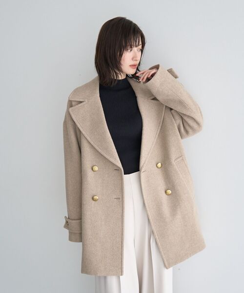YECCA VECCA（イェッカヴェッカ）の「ウール混ミドル丈Pコート（その他アウター・レディース・ライトベージュ/モカ/グレー/ダークネイビー・FREE）」の6枚目の写真