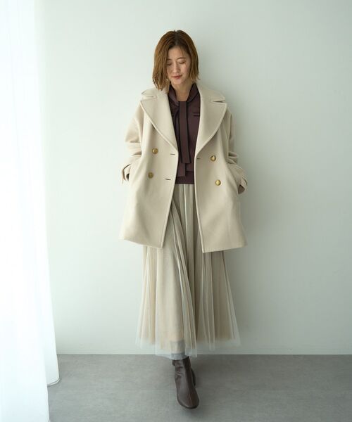 YECCA VECCA（イェッカヴェッカ）の「ウール混ミドル丈Pコート（その他アウター・レディース・ライトベージュ/モカ/グレー/ダークネイビー・FREE）」の22枚目の写真