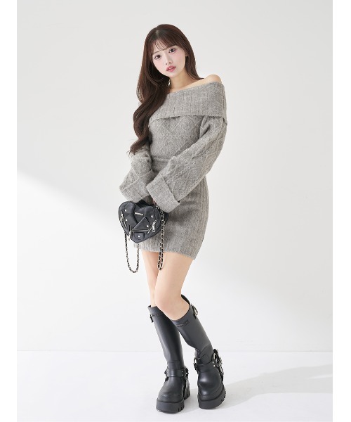 ヘアリーオフショルニットミニワンピース（ワンピース）｜Darich
