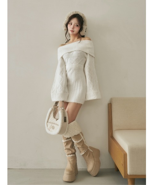 Darich ヘアリーオフショルニットミニワンピース ヘアリーオフショルニットミニワンピース（ワンピース）｜Darich