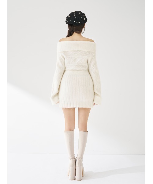 ヘアリーオフショルニットミニワンピース（ワンピース）｜Darich