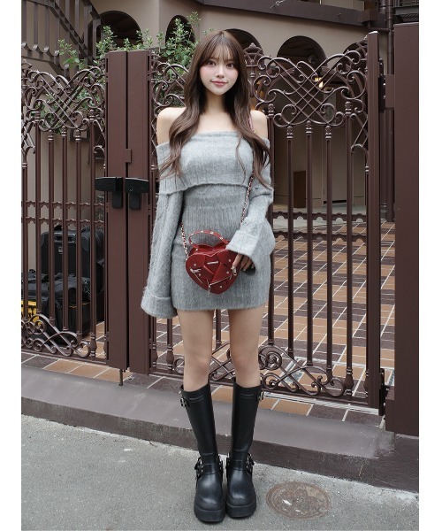 ヘアリーオフショルニットミニワンピース（ワンピース）｜Darich