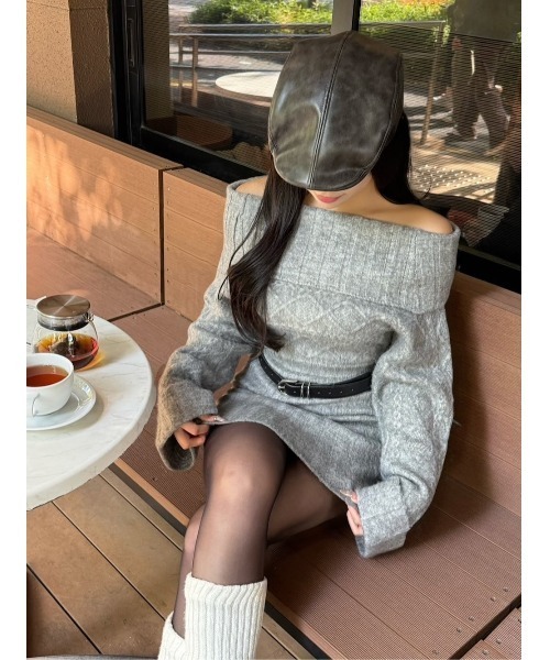 ヘアリーオフショルニットミニワンピース（ワンピース）｜Darich