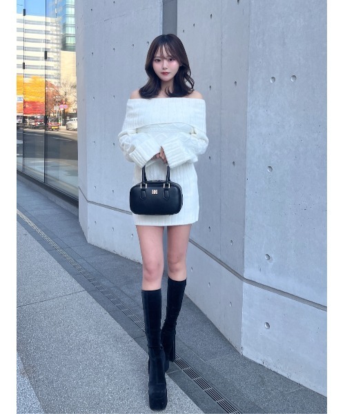 ヘアリーオフショルニットミニワンピース（ワンピース）｜Darich