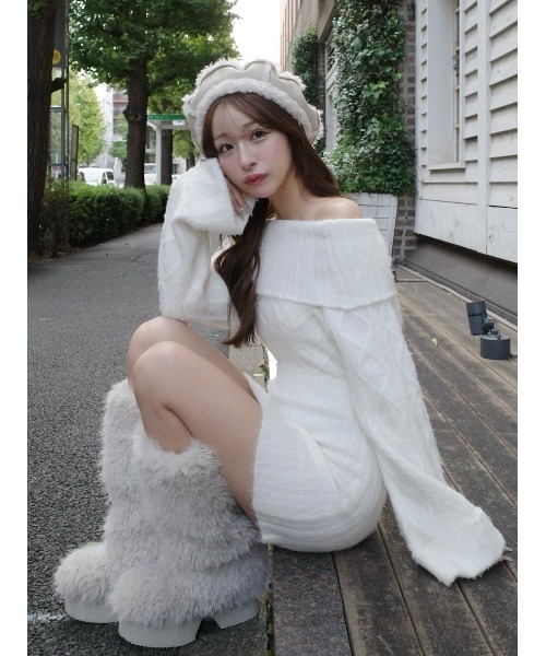 Darich ヘアリーオフショルニットミニワンピース ヘアリーオフショルニットミニワンピース（ワンピース）｜Darich