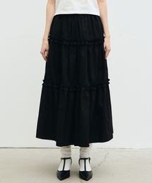 FRILL TIERED LONG SKIRT_BLACK