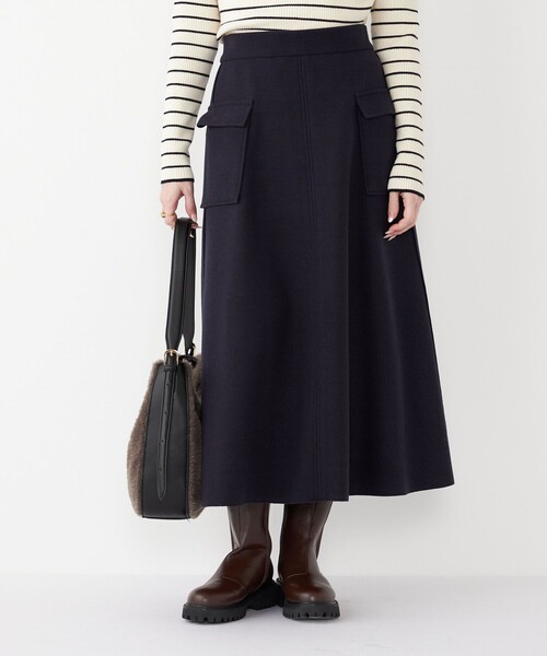 SHIPS Colors:〈手洗い可能〉ジャージーメルトン ポケット フレア