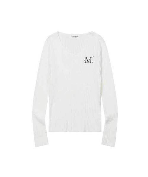 MUCENT(ムセント)の「シャロンVネッククロップリブニット(3カラー)(ニット/セーター・レディース・ブラック/グレー/アイボリー・FREE)」の2枚目の写真