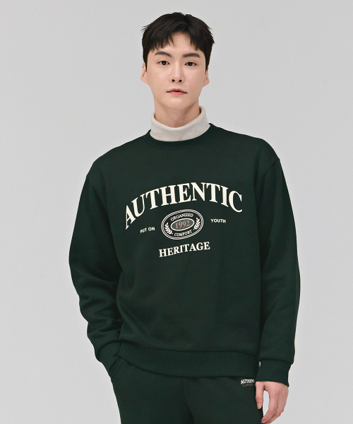CHASECULT(チェイスカルト)の「共用エッセンシャルアーチレタリング裏起毛マンツーマンTシャツ-グリーン(スウェット・メンズ・グリーン・90/95/100/105/110)」の1枚目の写真