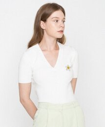 GRAVER（グレーバー）の「FLOWER DOT EMBROIDERED SHORT SLEEVE KNIT COLLAR T-SHIRT_WHITE（ポロシャツ）」