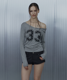 33 STRIPE V-NECK TOP / MELANGE GRAY
