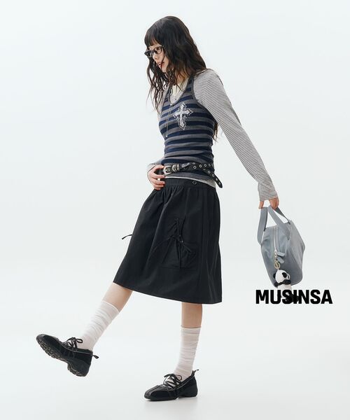SETUP-EXE(セットアップイーエックスイー)の「33 STRIPE V-NECK TOP / MELANGE GRAY(Tシャツ/カットソー・レディース・その他・OS)」の4枚目の写真