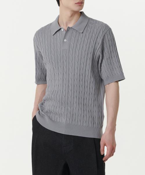 MUSINSA STANDARD（ムシンサスタンダード）の「ケーブルニットポロシャツ[グレー]（ニット/セーター・メンズ・その他・XX-LARGE/LARGE/MEDIUM/SMALL/X-LARGE）」の2枚目の写真