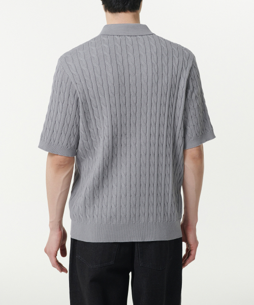MUSINSA STANDARD（ムシンサスタンダード）の「ケーブルニットポロシャツ[グレー]（ニット/セーター・メンズ・その他・XX-LARGE/LARGE/MEDIUM/SMALL/X-LARGE）」の3枚目の写真