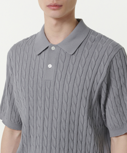 MUSINSA STANDARD（ムシンサスタンダード）の「ケーブルニットポロシャツ[グレー]（ニット/セーター・メンズ・その他・XX-LARGE/LARGE/MEDIUM/SMALL/X-LARGE）」の4枚目の写真
