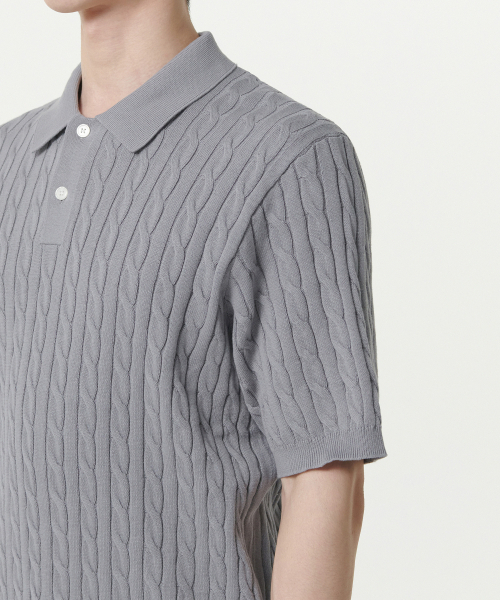 MUSINSA STANDARD（ムシンサスタンダード）の「ケーブルニットポロシャツ[グレー]（ニット/セーター・メンズ・その他・XX-LARGE/LARGE/MEDIUM/SMALL/X-LARGE）」の5枚目の写真