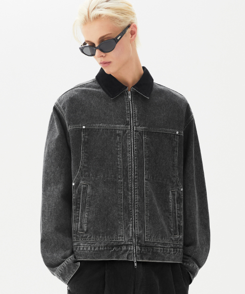 TRILLION(トリリオン)の「コーデュロイカラー デニムジップアップワークジャケット (ライトグレー)(デニムジャケット・レディース・その他・MEDIUM/LARGE/X-LARGE)」の2枚目の写真