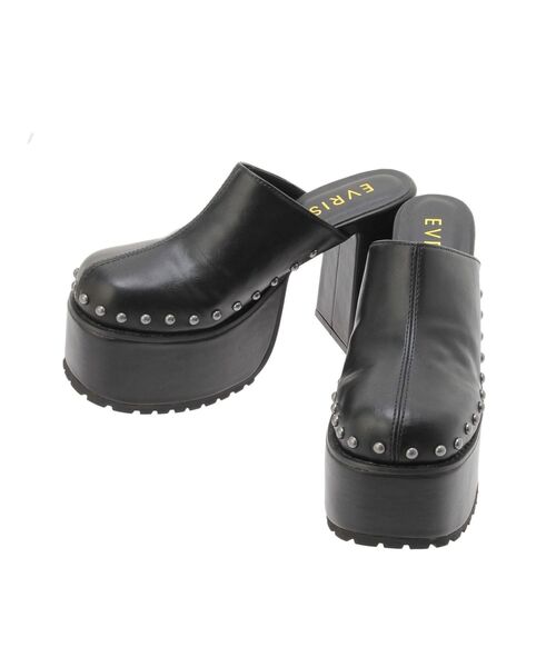 EVRIS（エヴリス）の「スタッズチャンキーヒールサボ（サンダル・レディース・ホワイト/ブラック・SMALL/MEDIUM/LARGE）」の19枚目の写真