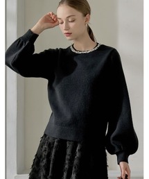 [2025-26 WINTER COLLECTION][MEISM by Re:EDIT]ビジュークルーネックパフスリーブニットプルオーバー
