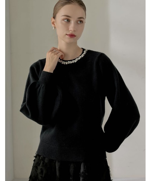 MEISM（ミズム）の「[2025-26 WINTER COLLECTION][MEISM by Re:EDIT]ビジュークルーネックパフスリーブニットプルオーバー（ニット/セーター・レディース・ブラック/オフホワイト/グレー・MEDIUM/LARGE）」の9枚目の写真