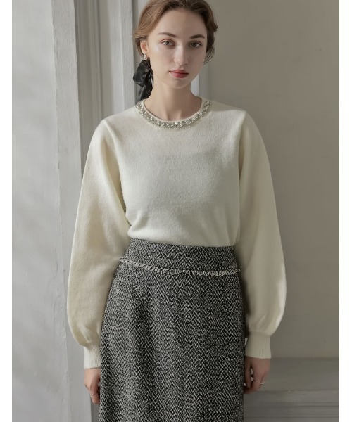 MEISM（ミズム）の「[2025-26 WINTER COLLECTION][MEISM by Re:EDIT]ビジュークルーネックパフスリーブニットプルオーバー（ニット/セーター・レディース・ブラック/オフホワイト/グレー・MEDIUM/LARGE）」の12枚目の写真