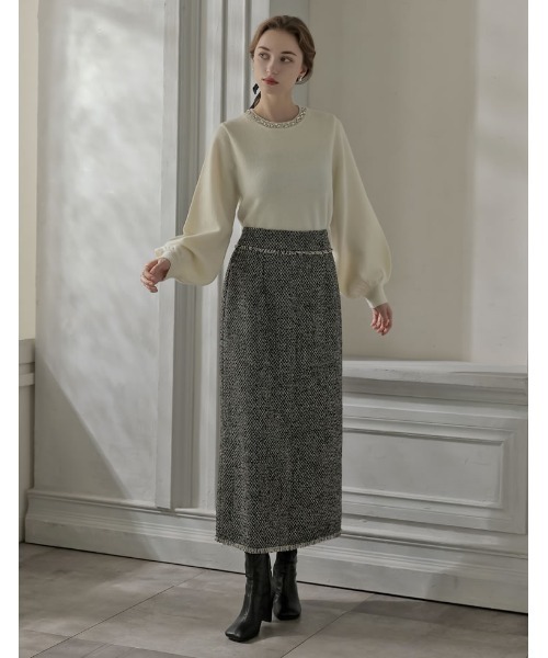 MEISM（ミズム）の「[2025-26 WINTER COLLECTION][MEISM by Re:EDIT]ビジュークルーネックパフスリーブニットプルオーバー（ニット/セーター・レディース・ブラック/オフホワイト/グレー・MEDIUM/LARGE）」の14枚目の写真