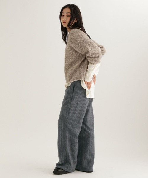 studio CLIP（スタディオクリップ）の「【daily CLIP】ストライプワイドパンツ（スラックス・レディース・チャコール/グレー・FREE）」の19枚目の写真
