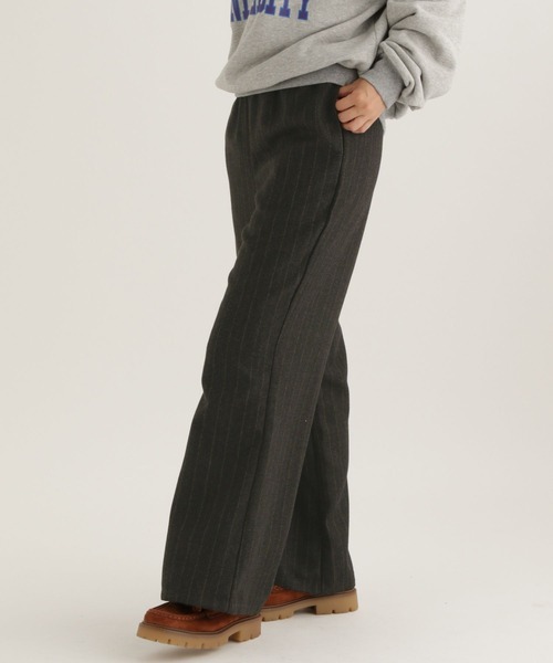 studio CLIP（スタディオクリップ）の「【daily CLIP】ストライプワイドパンツ（スラックス・レディース・チャコール/グレー・FREE）」の3枚目の写真