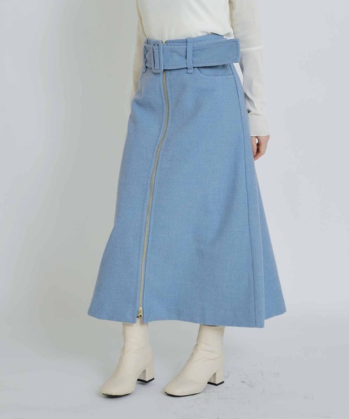 PICCIN（ピッチン）の「ベルト付きフロントジップスカート（スカート・レディース・オフホワイト/ブラック/サックスブルー・M）」の3枚目の写真