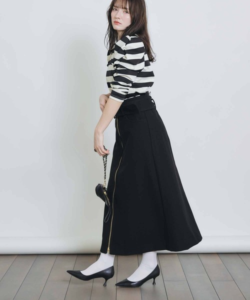 PICCIN（ピッチン）の「ベルト付きフロントジップスカート（スカート・レディース・サックスブルー/ブラック/オフホワイト・M）」の10枚目の写真