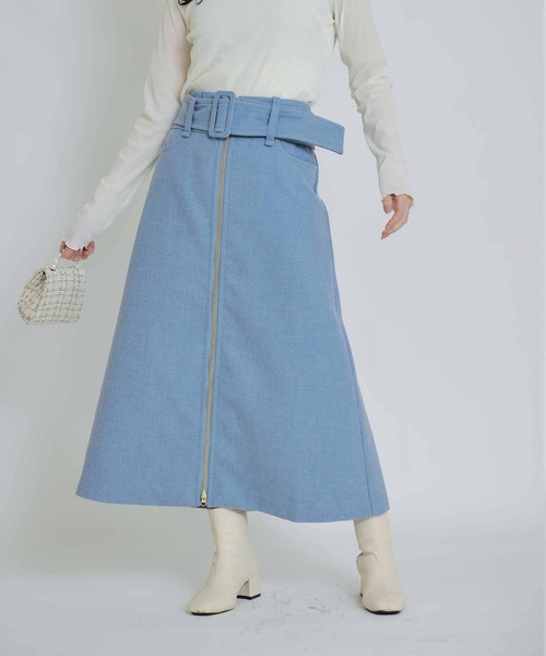 PICCIN（ピッチン）の「ベルト付きフロントジップスカート（スカート・レディース・サックスブルー/ブラック/オフホワイト・M）」の19枚目の写真