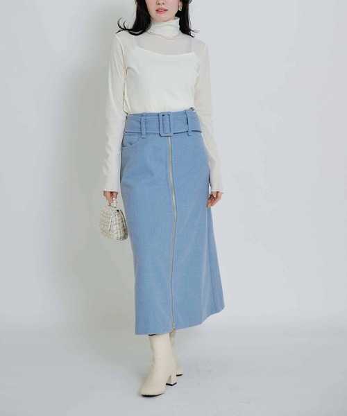 PICCIN（ピッチン）の「ベルト付きフロントジップスカート（スカート・レディース・サックスブルー/ブラック/オフホワイト・M）」の22枚目の写真