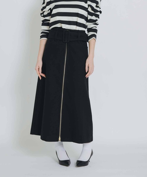 PICCIN（ピッチン）の「ベルト付きフロントジップスカート（スカート・レディース・サックスブルー/ブラック/オフホワイト・M）」の4枚目の写真