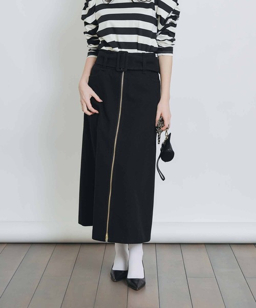 PICCIN（ピッチン）の「ベルト付きフロントジップスカート（スカート・レディース・サックスブルー/ブラック/オフホワイト・M）」の6枚目の写真