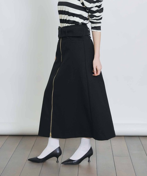 PICCIN（ピッチン）の「ベルト付きフロントジップスカート（スカート・レディース・サックスブルー/ブラック/オフホワイト・M）」の7枚目の写真