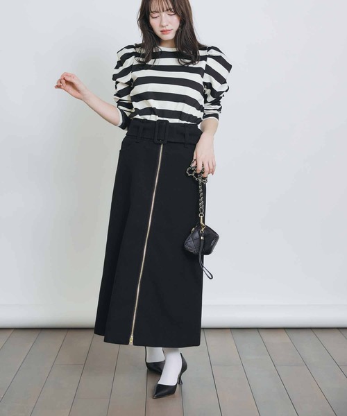 PICCIN（ピッチン）の「ベルト付きフロントジップスカート（スカート・レディース・サックスブルー/ブラック/オフホワイト・M）」の9枚目の写真