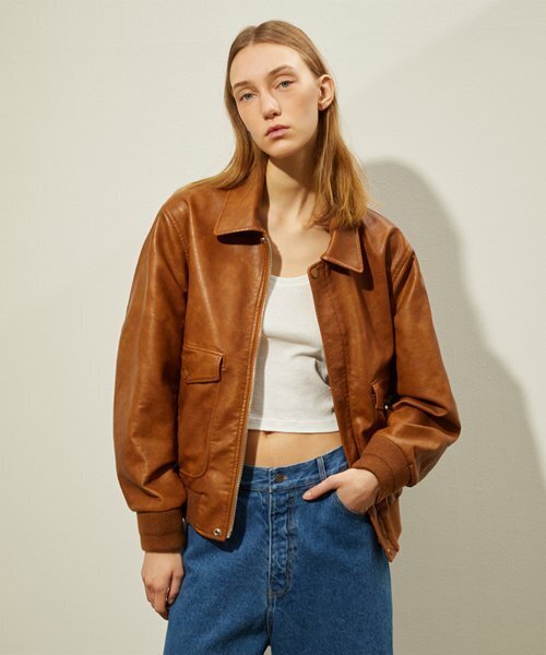 セール】ORIGINAL VINTAGE WASHING LEATHER JUMPER_CAMEL（ライダース