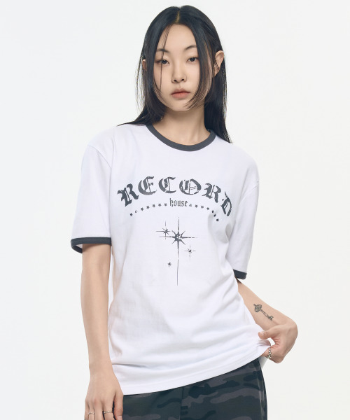 SLOW RECORD HOUSE(スローレコードハウス)の「RECORD リンガーTシャツ_ホワイト(Tシャツ/カットソー・レディース・その他・LARGE/MEDIUM/SMALL)」の1枚目の写真