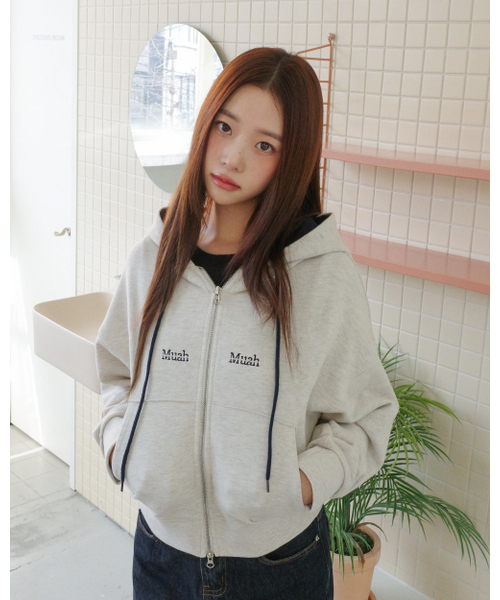 muahmuah（ムーアムーア）の「ステッチコンビフードジップアップ [4カラー]（パーカー・レディース・オートミール/ブラック/ライトグレー/ネイビー・FREE）」の13枚目の写真