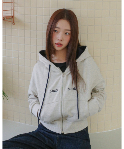 muahmuah（ムーアムーア）の「ステッチコンビフードジップアップ [4カラー]（パーカー・レディース・オートミール/ブラック/ライトグレー/ネイビー・FREE）」の14枚目の写真