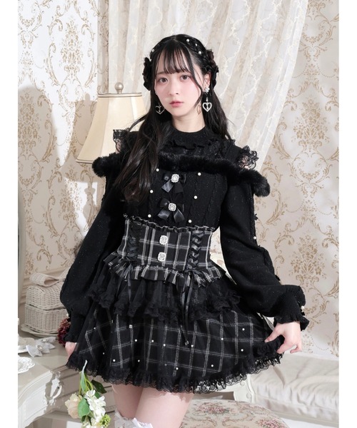 ビジューリボンケーブルオフショルファーニット（ニット/セーター